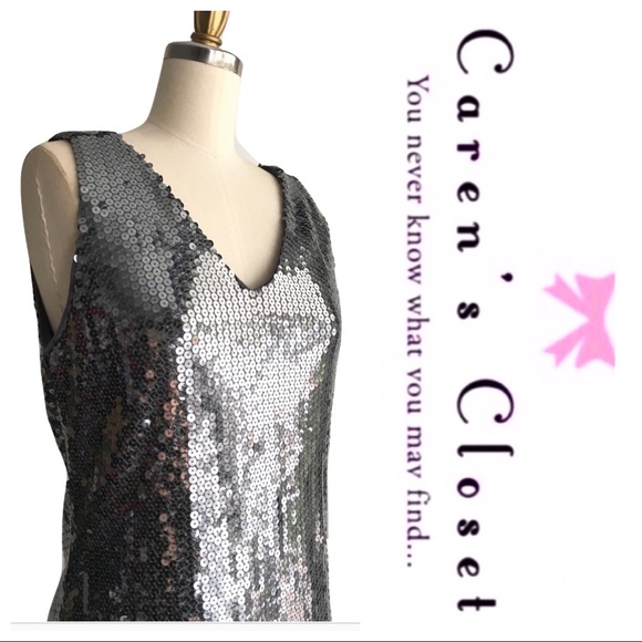 NWT Carmen Marc Valvo Silver Sequin Cocktail Dress - Picture 3 of 7